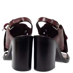 مملوكة مسبقًا Burberry Burgundy Leather Beverley Fringe Slingback Sandals Size 36