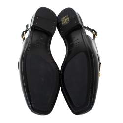 Pre Owned Burberry Black Leather Chel Town Chain Detail Slingback Loafer Sandals Size 38.5