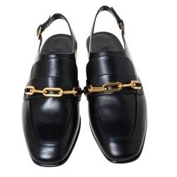 مملوكة مسبقًا Burberry Black Leather Chel Town Slingback Loafer Sandals Size 39.5