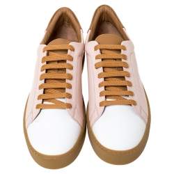 Pre Owned Burberry Pink Perforated Check Leather Westford Low Top Sneakers Size 42