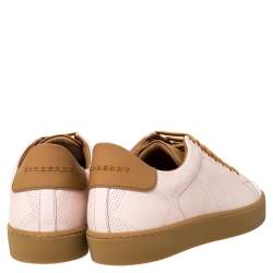 Pre Owned Burberry Pink Perforated Check Leather Westford Low Top Sneakers Size 42
