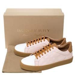 Pre Owned Burberry Pink Perforated Check Leather Westford Low Top Sneakers Size 42