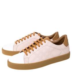 Pre Owned Burberry Pink Perforated Check Leather Westford Low Top Sneakers Size 42