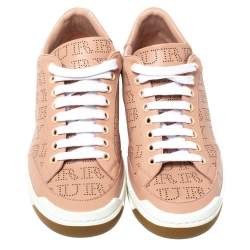 Pre Owned Burberry Pink Perforated Check Leather Westford Low Top Sneakers Size 38.5
