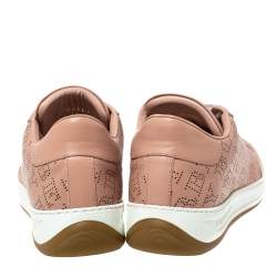 Pre Owned Burberry Pink Perforated Check Leather Westford Low Top Sneakers Size 38.5
