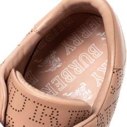 Pre Owned Burberry Pink Perforated Check Leather Westford Low Top Sneakers Size 38.5