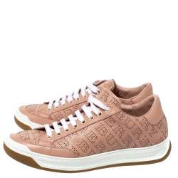 Pre Owned Burberry Pink Perforated Check Leather Westford Low Top Sneakers Size 38.5