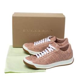 Pre Owned Burberry Pink Perforated Check Leather Westford Low Top Sneakers Size 38.5