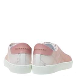 Pre Owned Burberry Pink Perforated Leather Westford Low Top Sneakers Size 40