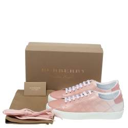 Pre Owned Burberry Pink Perforated Leather Westford Low Top Sneakers Size 40