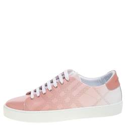 Pre Owned Burberry Pink Perforated Leather Westford Low Top Sneakers Size 40