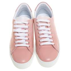Pre Owned Burberry Pink Perforated Leather Westford Low Top Sneakers Size 40