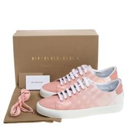 Pre Owned Burberry Pink Perforated Leather Westford Low Top Sneakers Size 40