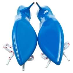 Pre Owned صندل بربري جلد أزرق لامع بحزام للكاحل مقاس 39.5