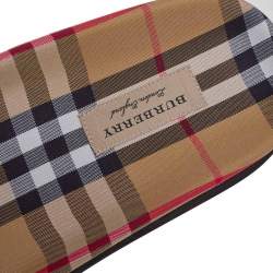 مملوكة مسبقًا حذاء سلايدز بربرى فلات كينكوت قماش كاروهات فينتدج وفرو قطيفة بنى مقاس 41