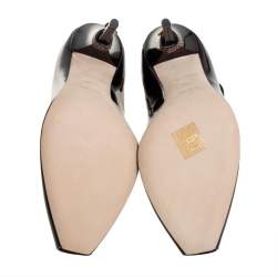 Pre Owned Burberry Dark Brown Patent Leather Jermyn Peep Toe Ankle Cuff Pumps Size 38.5