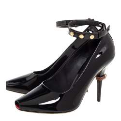 Pre Owned Burberry Dark Brown Patent Leather Jermyn Peep Toe Ankle Cuff Pumps Size 38.5