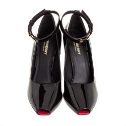 Pre Owned Burberry Dark Brown Patent Leather Jermyn Peep Toe Ankle Cuff Pumps Size 38.5