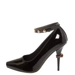 مملوكة مسبقًا حذاء كعب عالى بربرى سوار كاحل مقدمة مفتوحة جيرمين جلد بني لامع مقاس 39.5