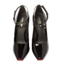 مملوكة مسبقًا حذاء كعب عالى بربرى سوار كاحل مقدمة مفتوحة جيرمين جلد بني لامع مقاس 39.5