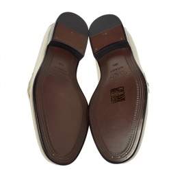 Pre Owned Burberry Metallic Gold Leather Solway Chain Detail Slip On Loafers Size 38.5