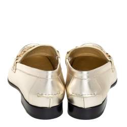 Pre Owned Burberry Metallic Gold Leather Solway Chain Detail Slip On Loafers Size 40