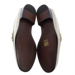 Pre Owned Burberry Metallic Gold Leather Solway Chain Detail Slip On Loafers Size 39.5