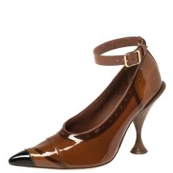 Pre Owned Burberry Brown PVC And Patent 'Evan' Pointed Toe Ankle Strap Pumps Size 39