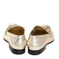 Burberry Metallic Light Gold Leather Solway Chain Detail Slip On Loafers Size 37.5