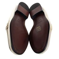 Pre Owned Burberry Metallic Light Gold Leather Solway Chain Detail Slip On Loafers Size 37