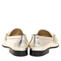 Pre Owned Burberry Metallic Light Gold Leather Solway Chain Detail Slip On Loafers Size 37