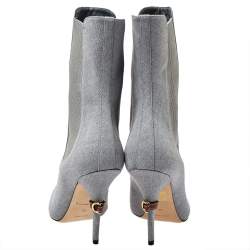 Burberry Grey Canvas And Elastic Fabric Peep Toe Kenzie Ankle Boots Size 39