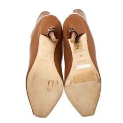 Pre Owned Burberry Brown Leather And Elastic Fabric Peep Toe Kenzie Ankle Boots Size 37