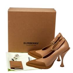 Burberry Brown Leather And Rubber Evan Ankle Strap Pumps Size 38.5