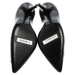 Pre Owned Burberry Black/Brown Leather and Patent Leather Pointed Toe Annalise Pumps Size 37.5