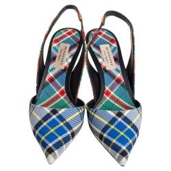 Pre Owned Burberry Multicolor Canvas Annice Tartan Singback Sandals Size 40