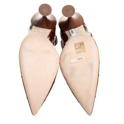 Pre Owned Burberry Brown/Black Patent Leather Brecon Ankle Strap Pumps Size 39