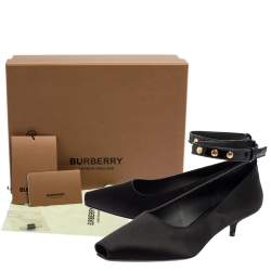 Burberry Black Satin Peep Toe Ankle Strap Pumps Size 37.5