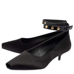 Burberry Black Satin Peep Toe Ankle Strap Pumps Size 37.5
