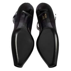 Burberry Black Satin Peep Toe Ankle Strap Pumps Size 37.5