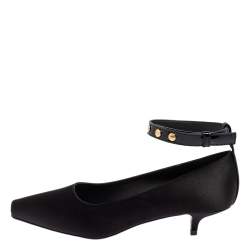 Burberry Black Satin Peep Toe Ankle Strap Pumps Size 37.5
