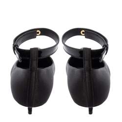 Pre Owned حذاء كعب عالي بربري ساتان أسود مقدمة مفتوحة بحزام للكاحل مقاس 38.5