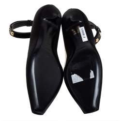 Pre Owned Burberry Black Satin And Patent Leather Kitten Heel Peep Toe Ankle Strap Pumps Size 38