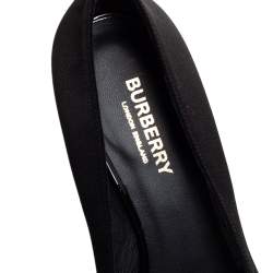 Pre Owned Burberry Black Satin And Patent Leather Kitten Heel Peep Toe Ankle Strap Pumps Size 38