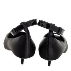 Pre Owned Burberry Black Satin And Patent Leather Kitten Heel Peep Toe Ankle Strap Pumps Size 38