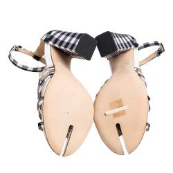 Burberry Black/White Checkered Fabric Hove Heel Ankle Strap Sandals Size 39