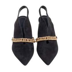 Pre Owned Burberry Black Suede Onwen Slingback Pumps Size 37.5