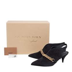 Pre Owned Burberry Black Suede Onwen Slingback Pumps Size 37.5