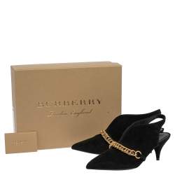 مملوكة مسبقًا Burberry Black Suede Onwen Slingback Pumps Size 37