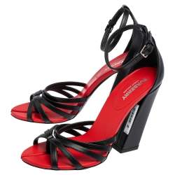 Burberry Black/Red Leather Hove Heel Ankle Strap Sandals Size 38